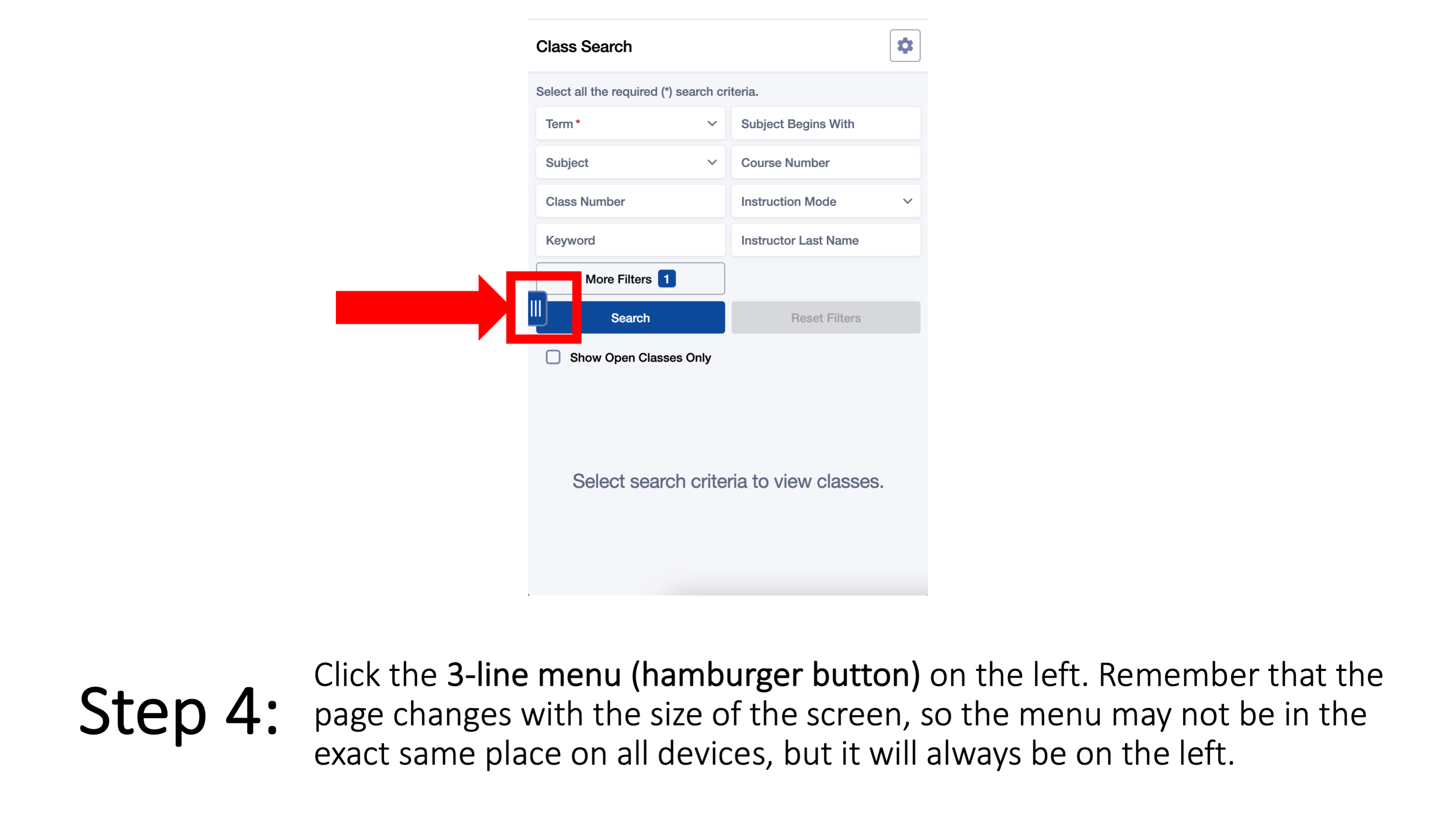 Step 4: Click the 3-line menu (hamburger button) on the left. Remember that the page changes with the size of the screen, so the menu may not be in the exact same place on all devices, but it will always be on the left.