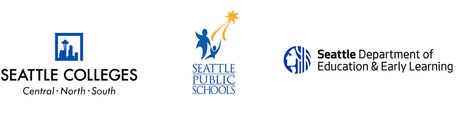 Partners logos, Seattle Colleges, Seattle Public Schools and City of Seattle