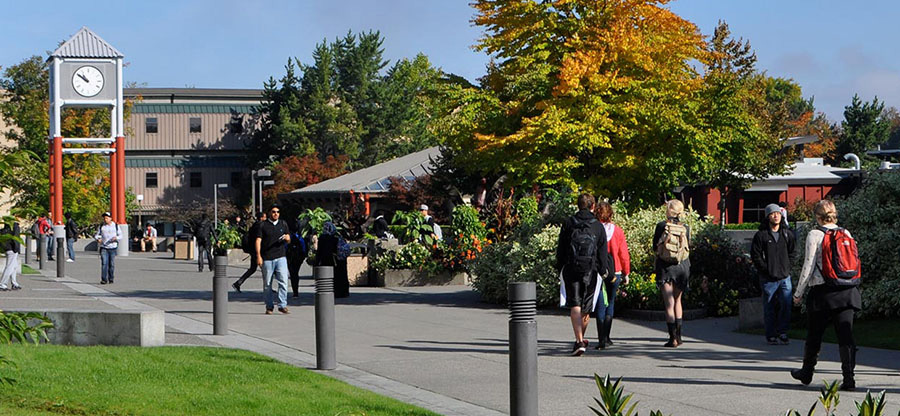  South Seattle College students walking on campus 