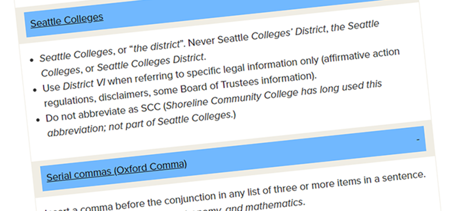 screen shot of Seattle Colleges editorial style guide online