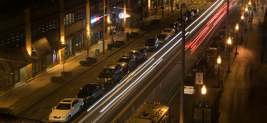 Seattle Central along Broadway with parked cars