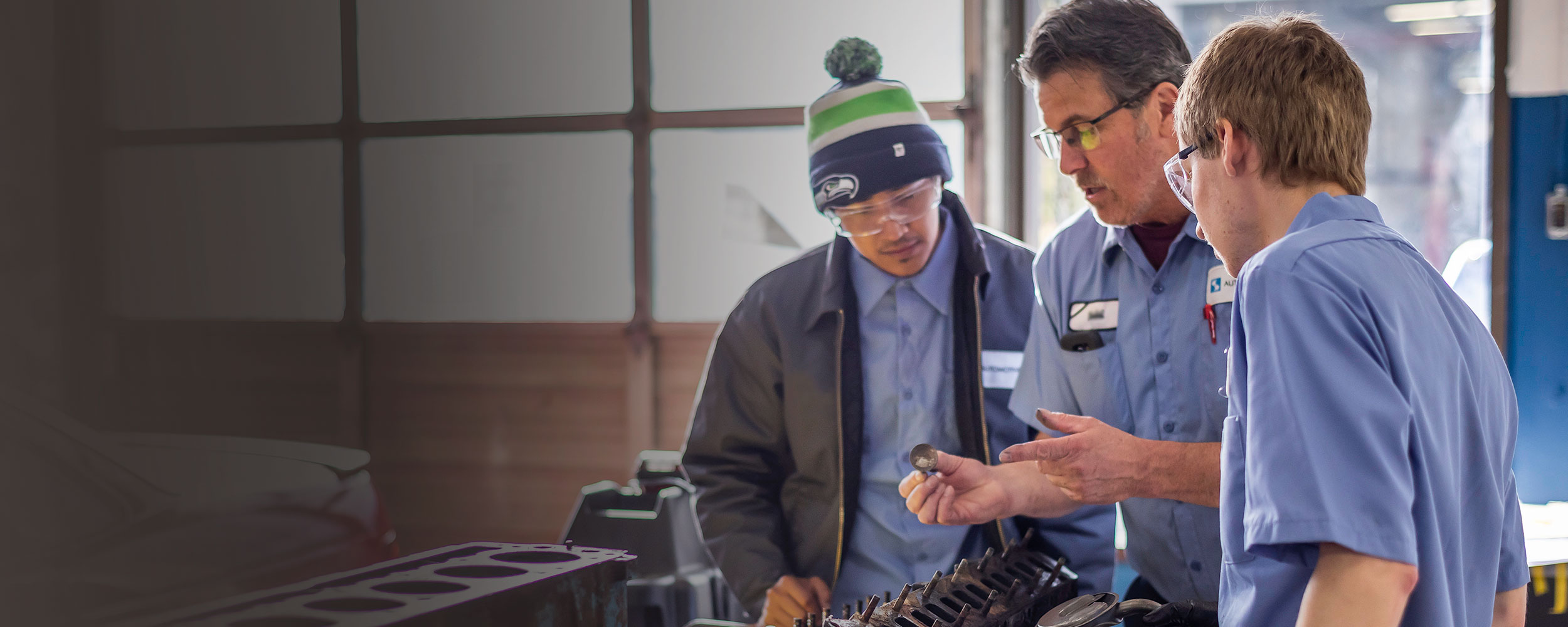  South Seattle College automotive students and faculty in the shop 