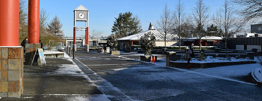  South Seattle College clocktower in the snow 