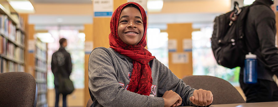  South Seattle College studying in library 