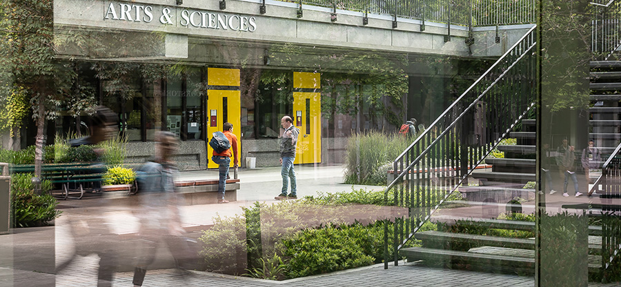 North Seattle College students walking in courtyard