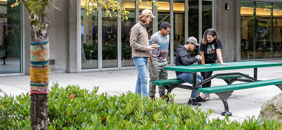North Seattle College courtyard students eating lunch