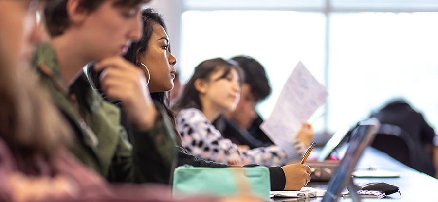  South Seattle College students working in classroom during lecture 