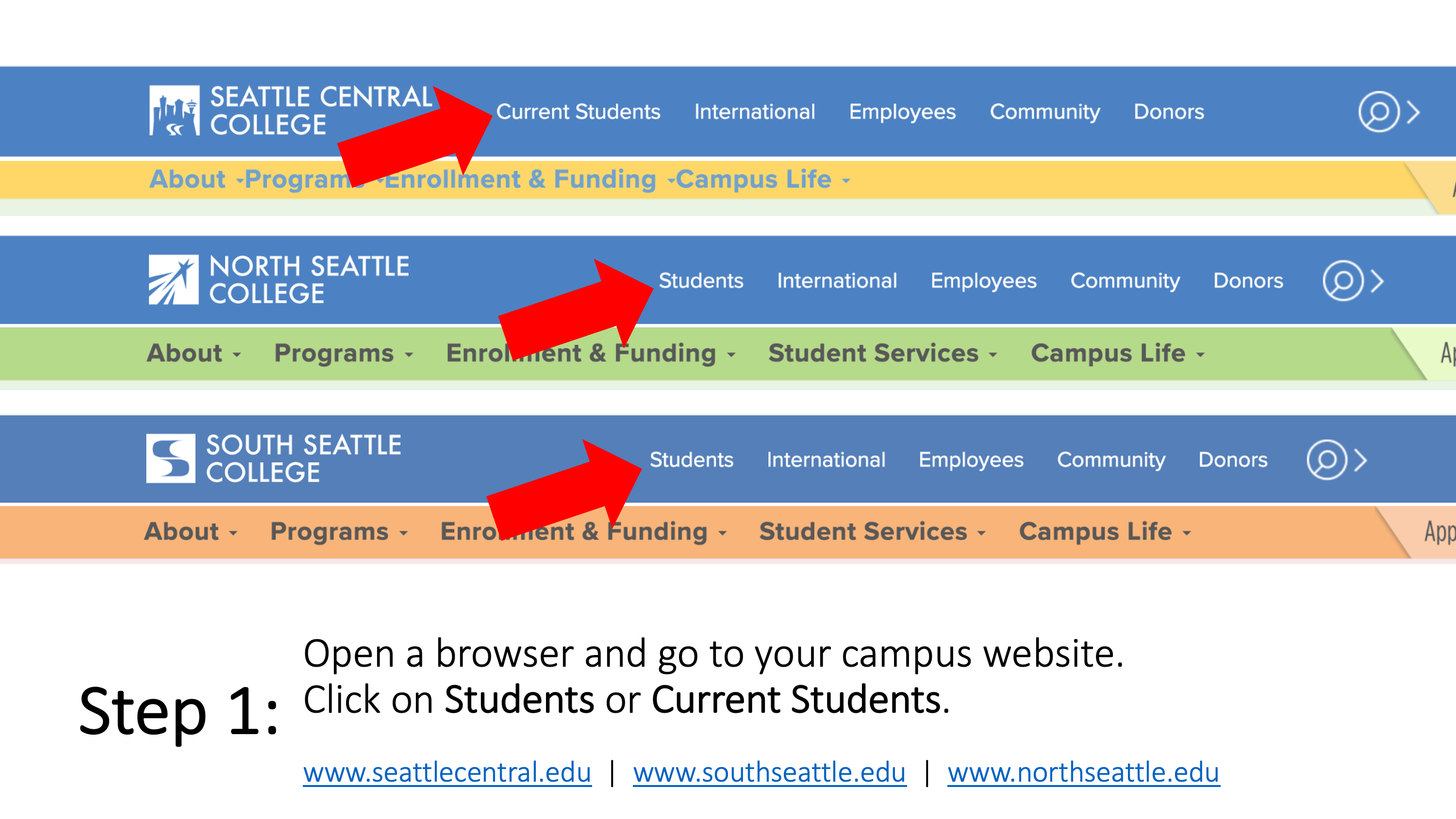 Open a browser and find your college website