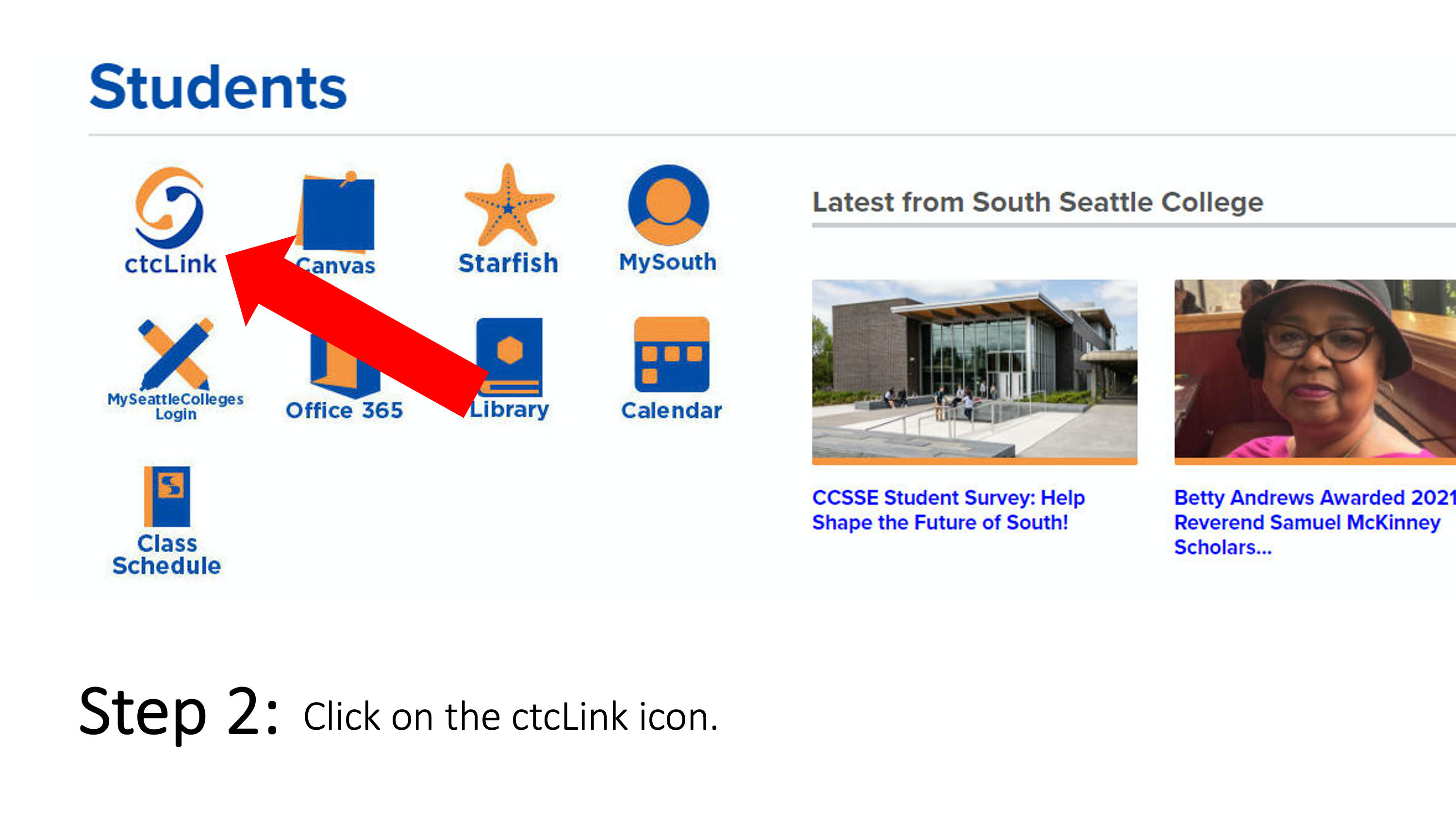 Click on the ctcLink icon on the Students page.