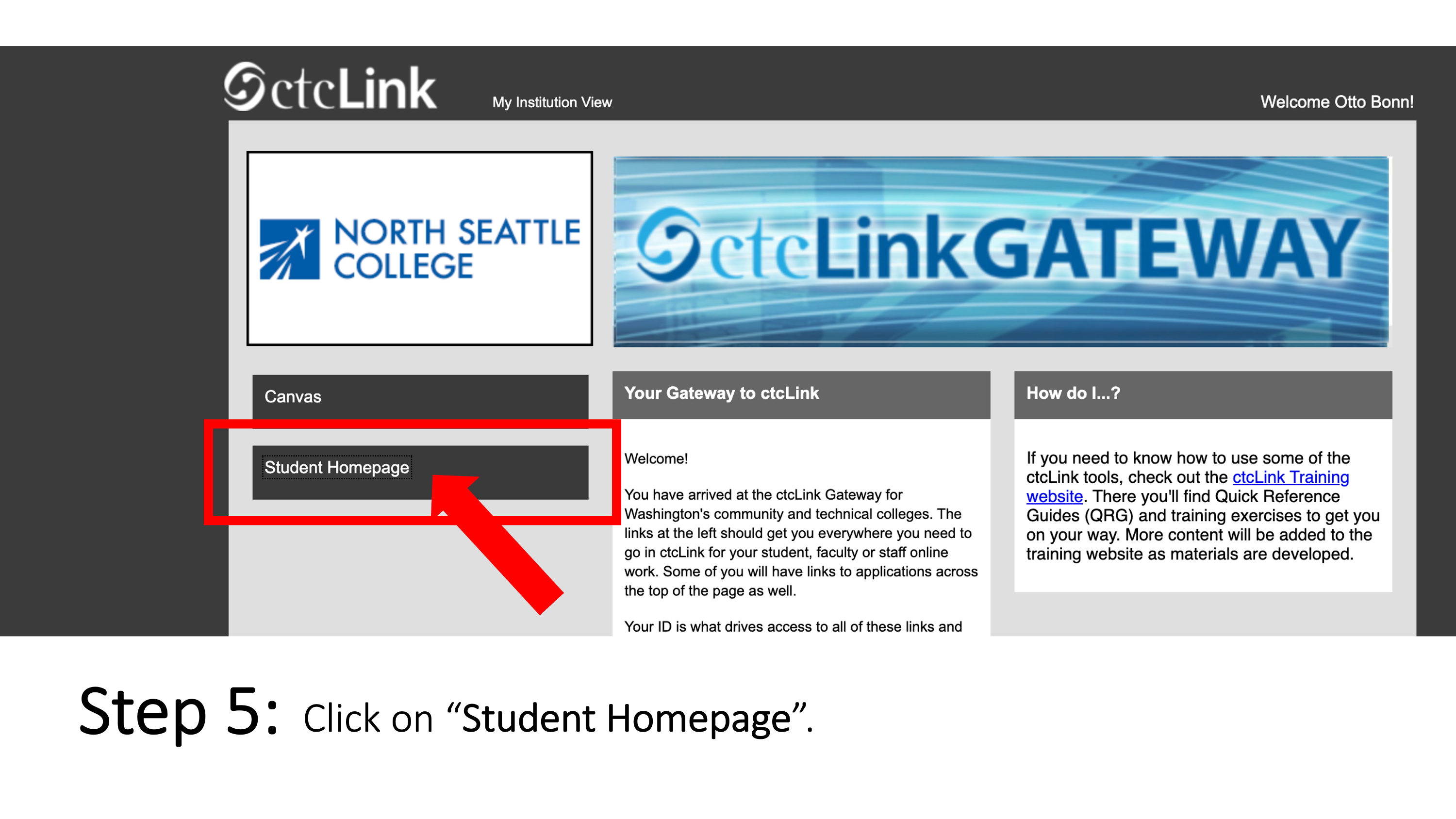 Click on “Student Homepage”.