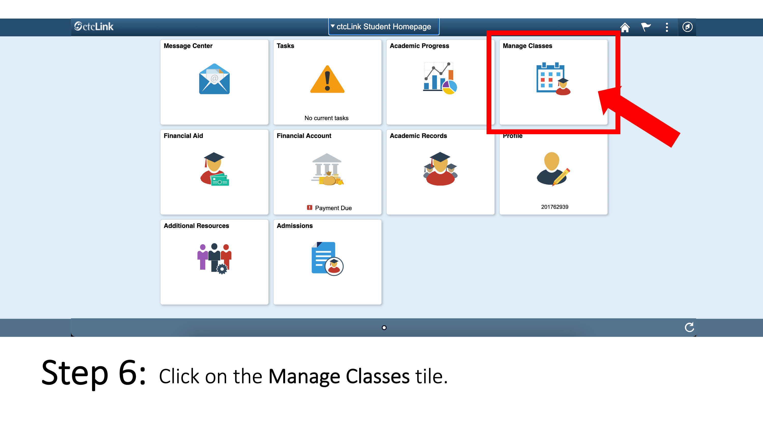 Click on the Manage Classes tile.