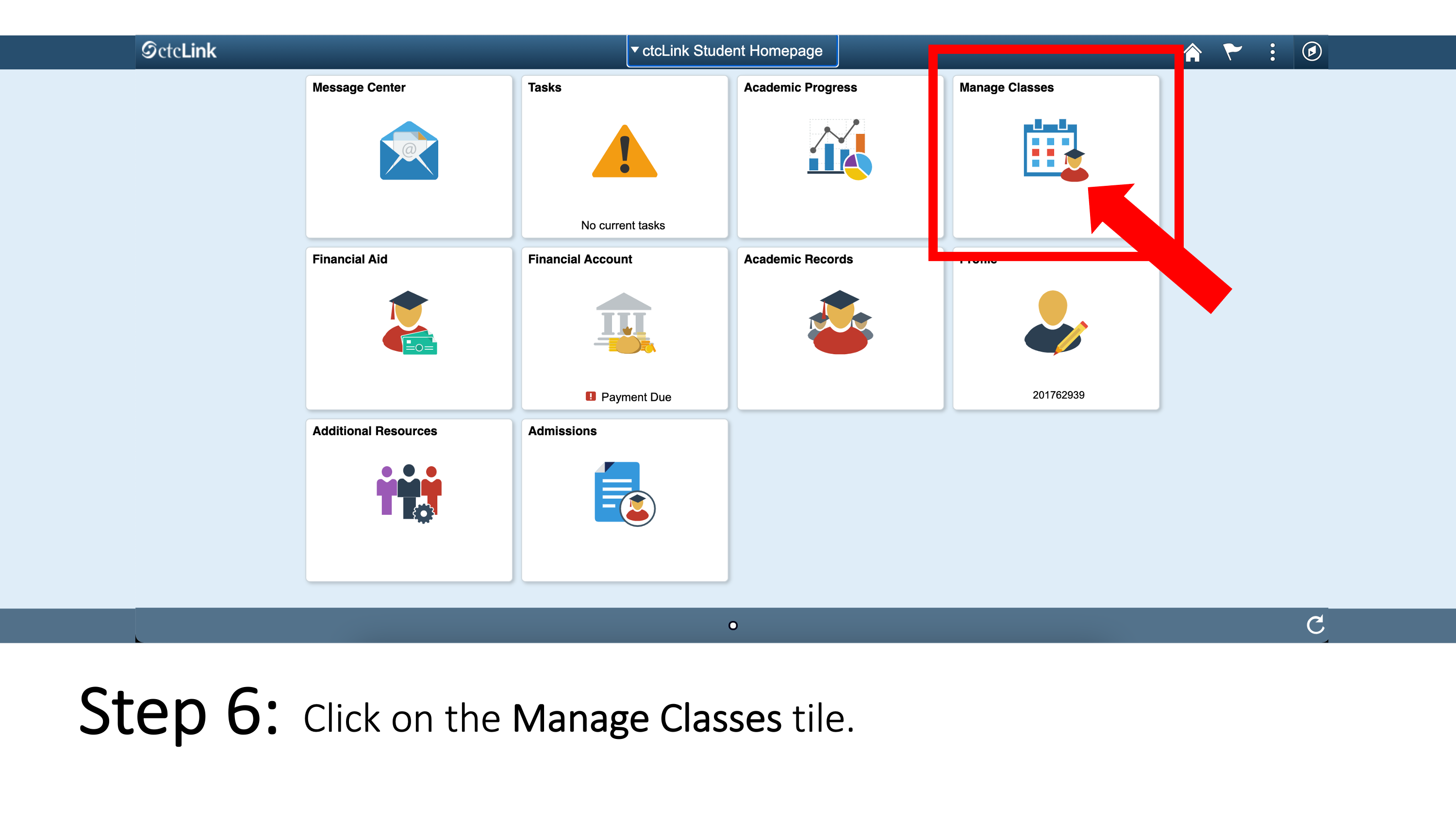 Click on the Manage Classes tile.