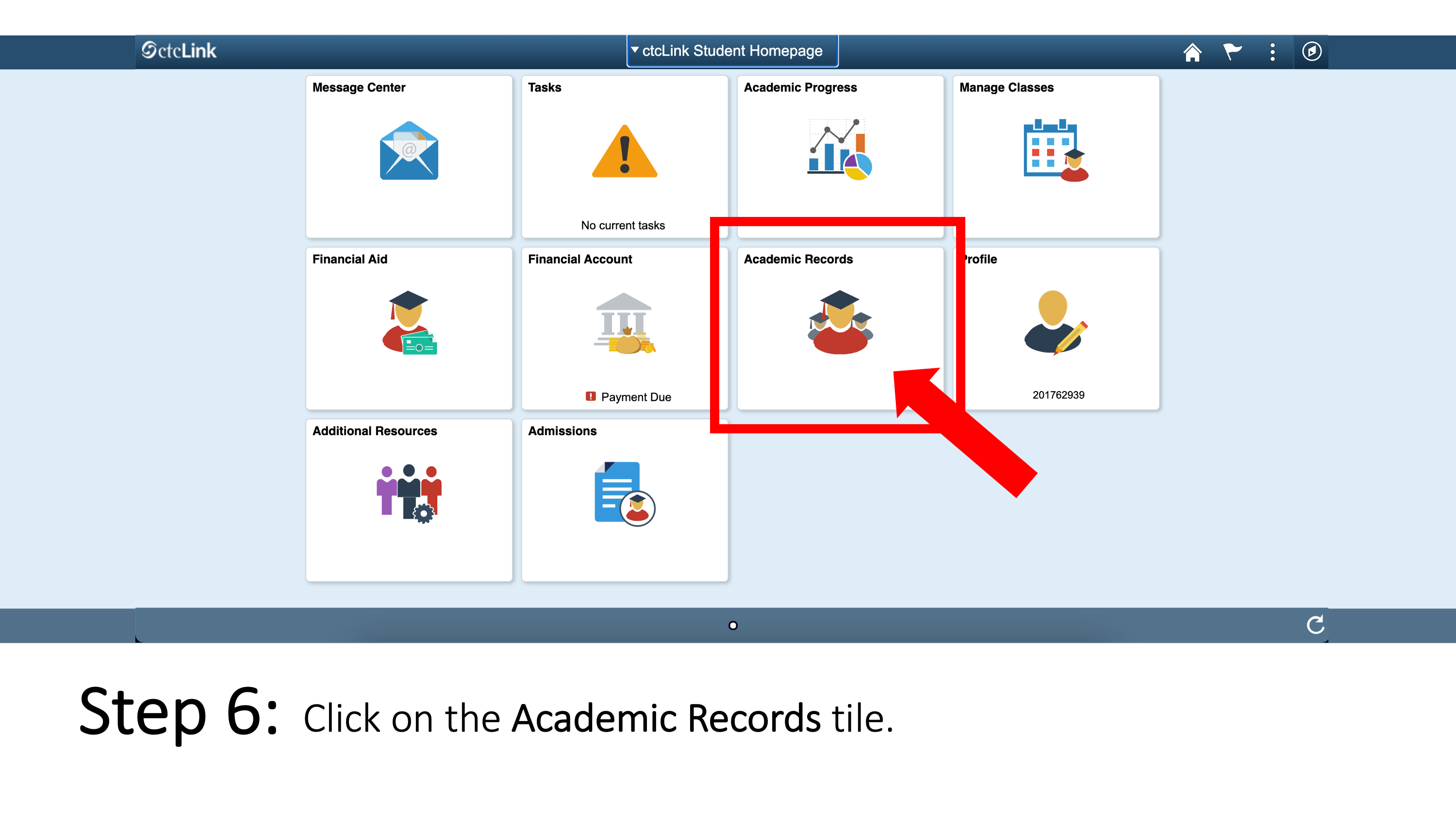 Click on the Academic Records tile.