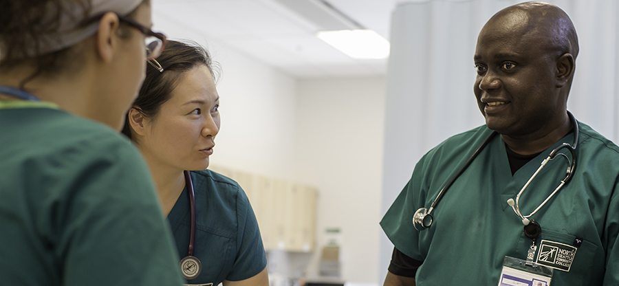 Students in medical field in conversation