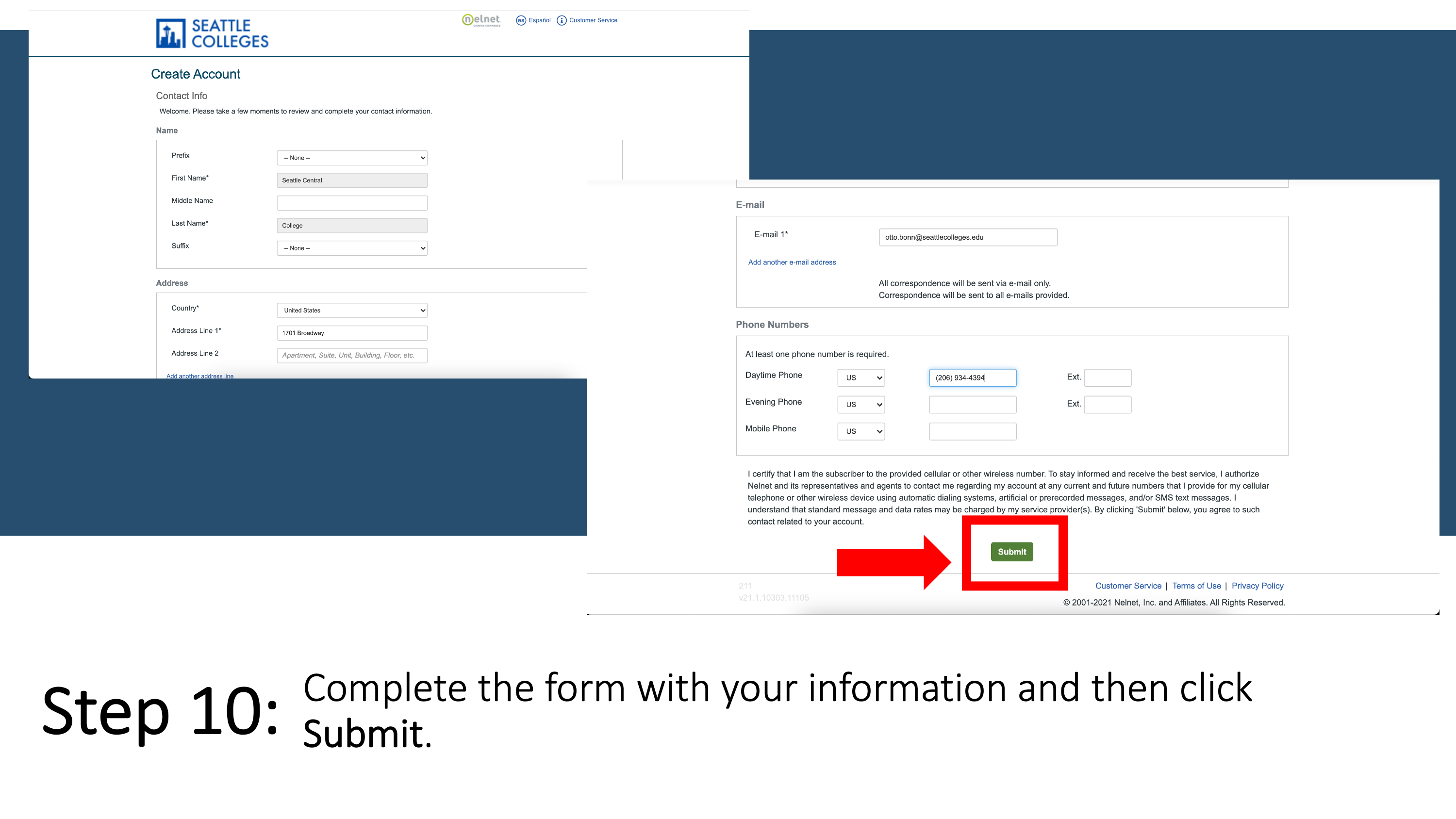 Complete the form with your information and then click Submit.