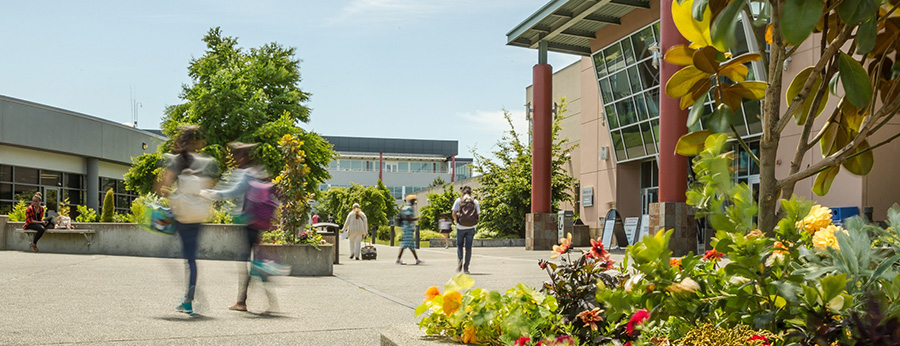  South Seattle students walking on campus in the sun 