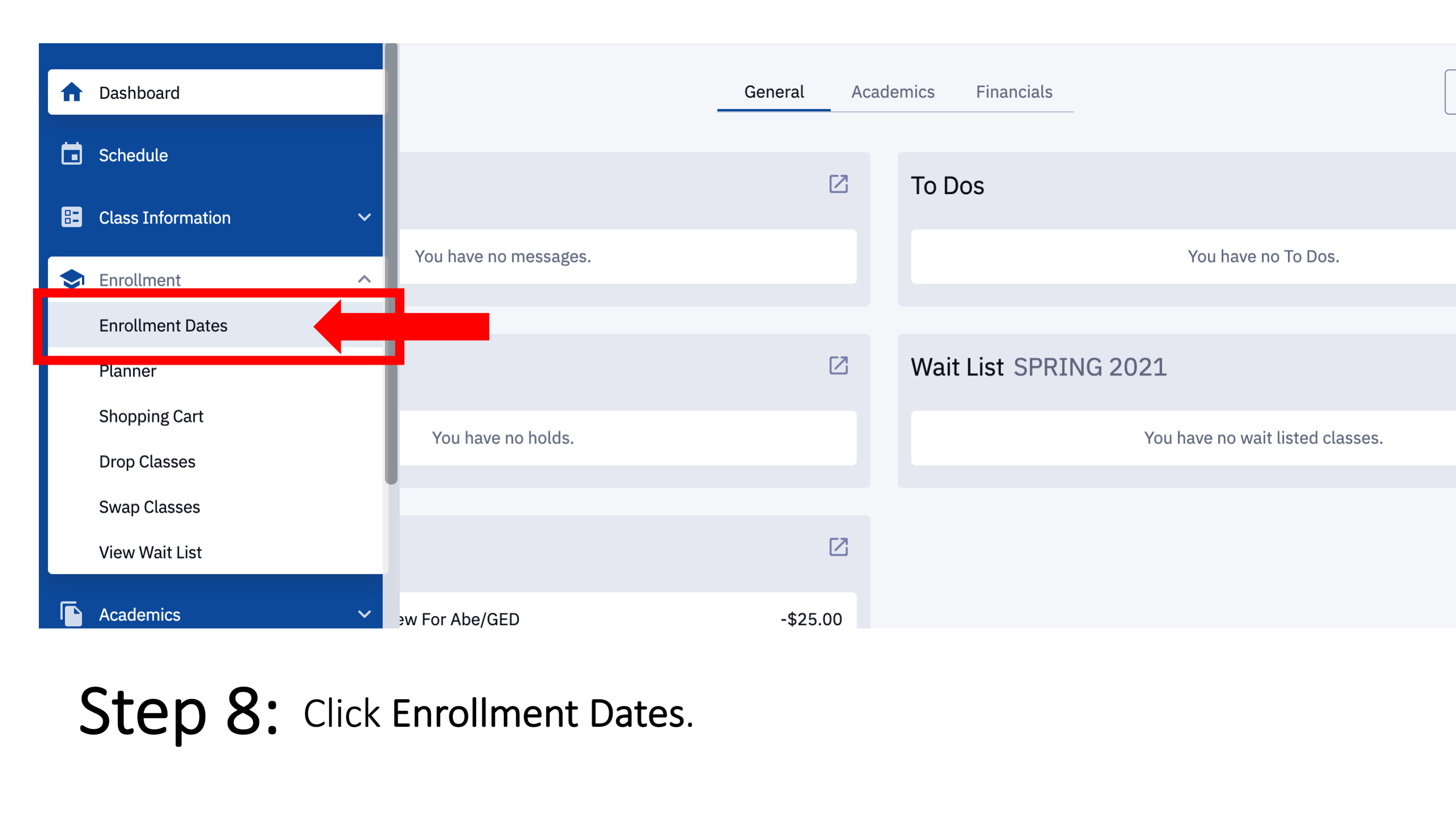 Step 8: Click Enrollment Dates.