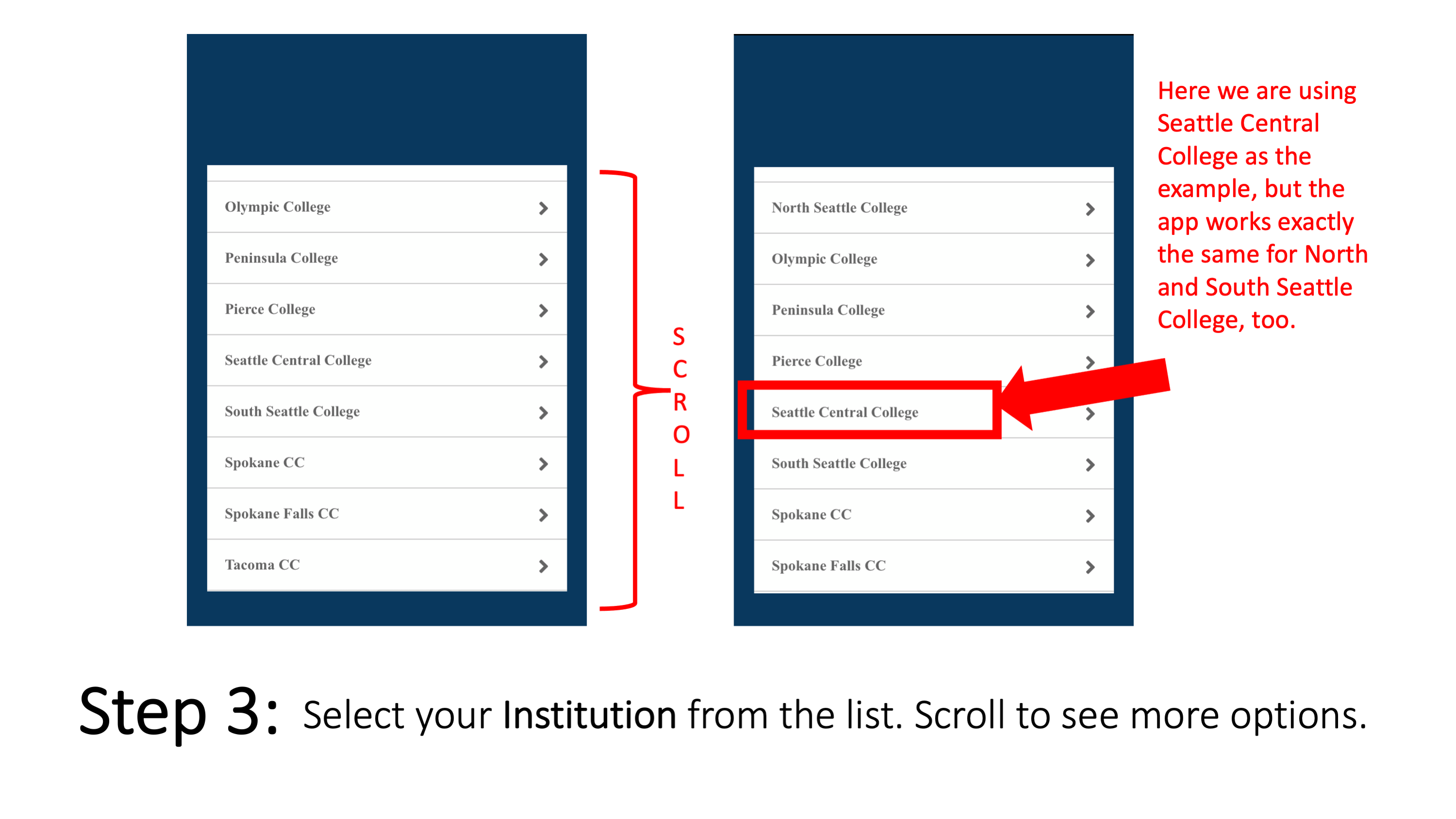 Select your Institution from the list. Scroll to see more options.