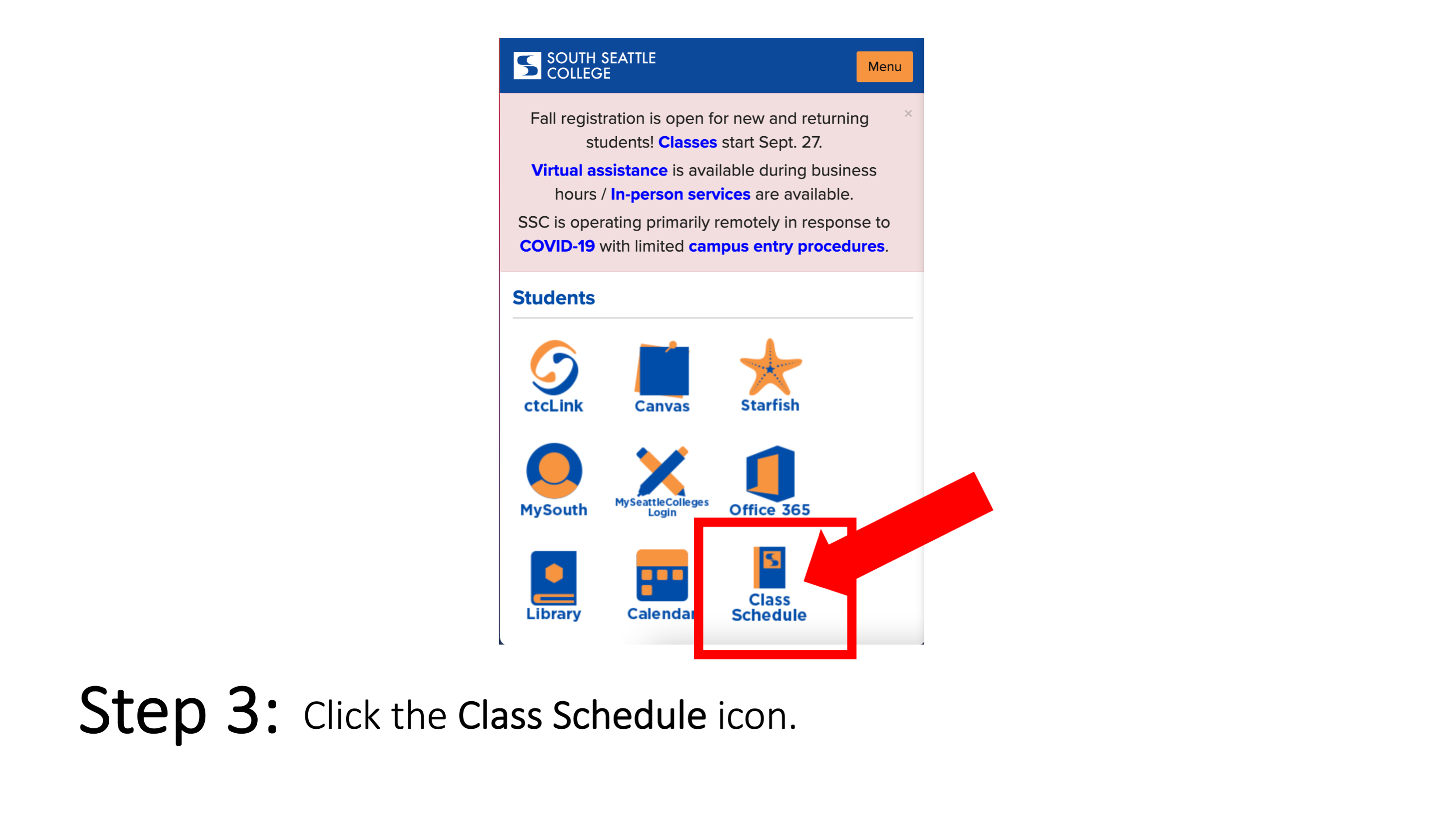 Step 3: Click the Class Schedule icon.