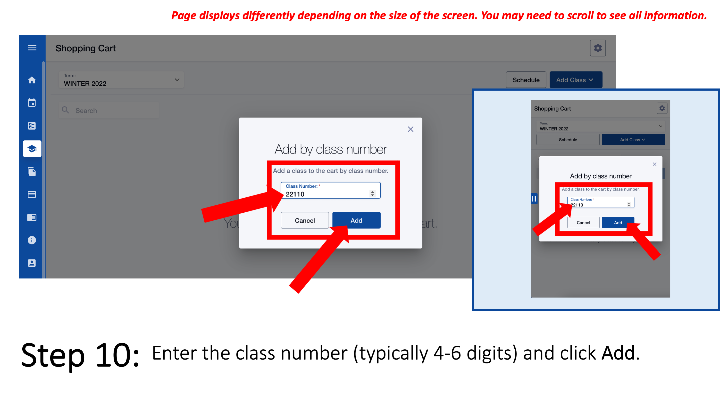 Step 10: Enter the class number (typically 4-6 digits) and click Add.