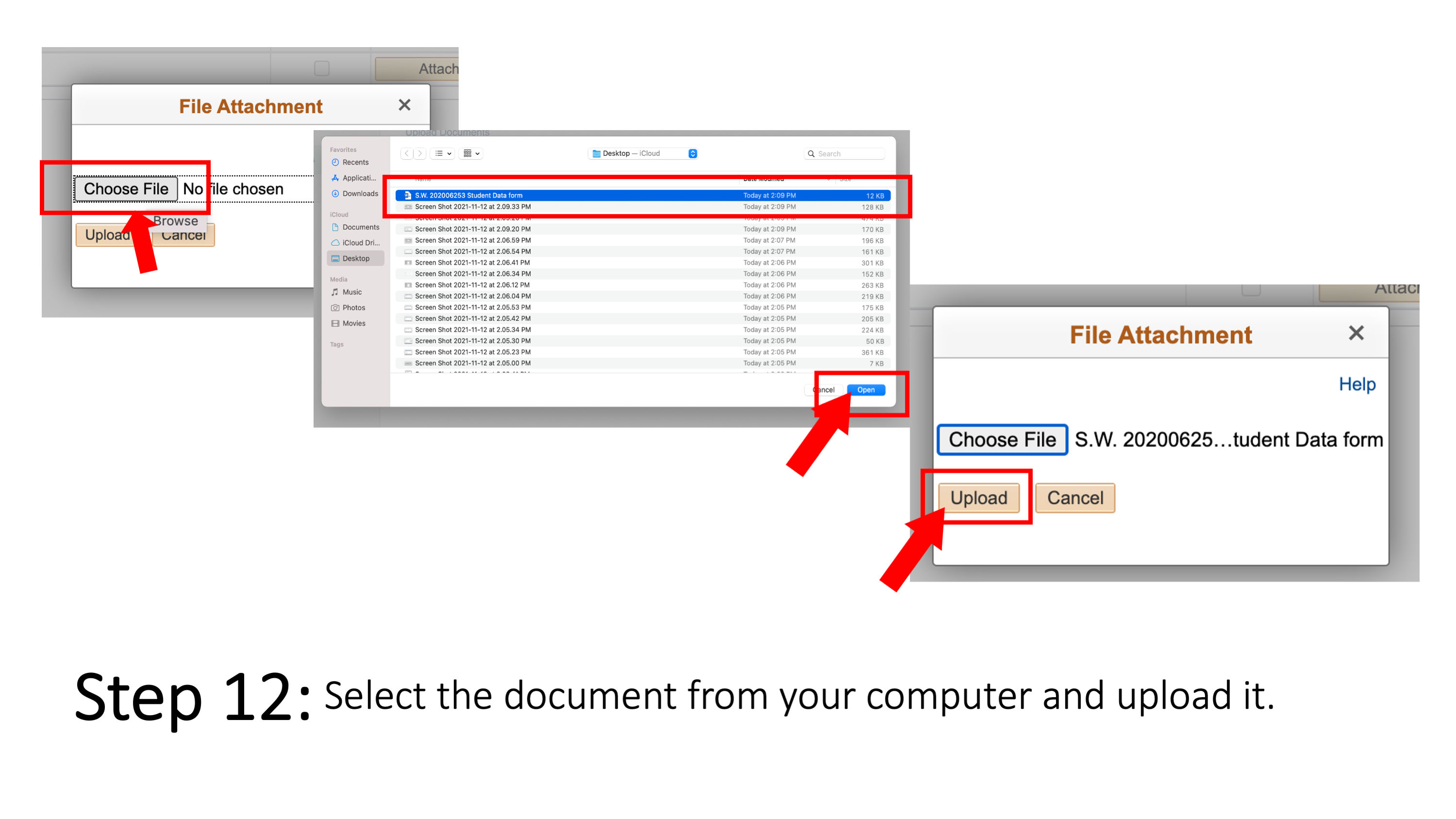 Slide 13 - Step 12: Select the document from your computer and upload it. 