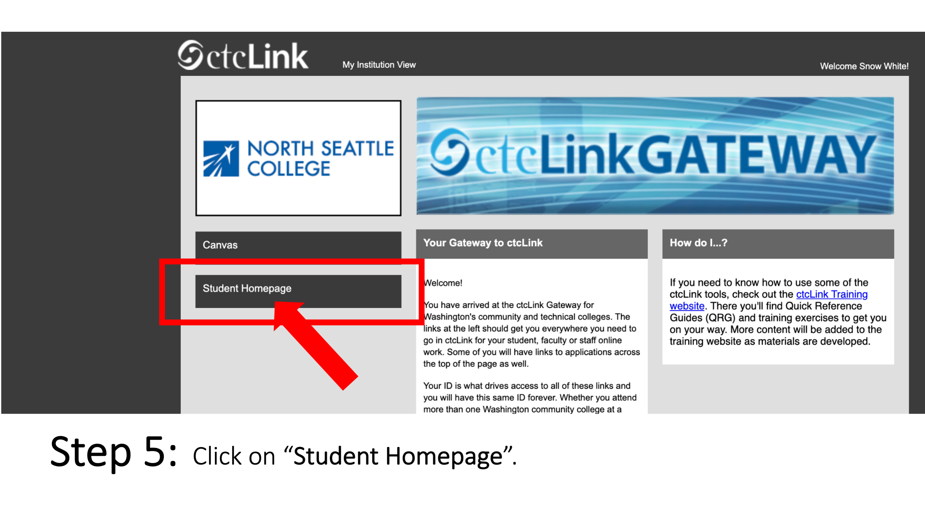 Slide 6 - Step 5: Click on “Student Homepage”.   