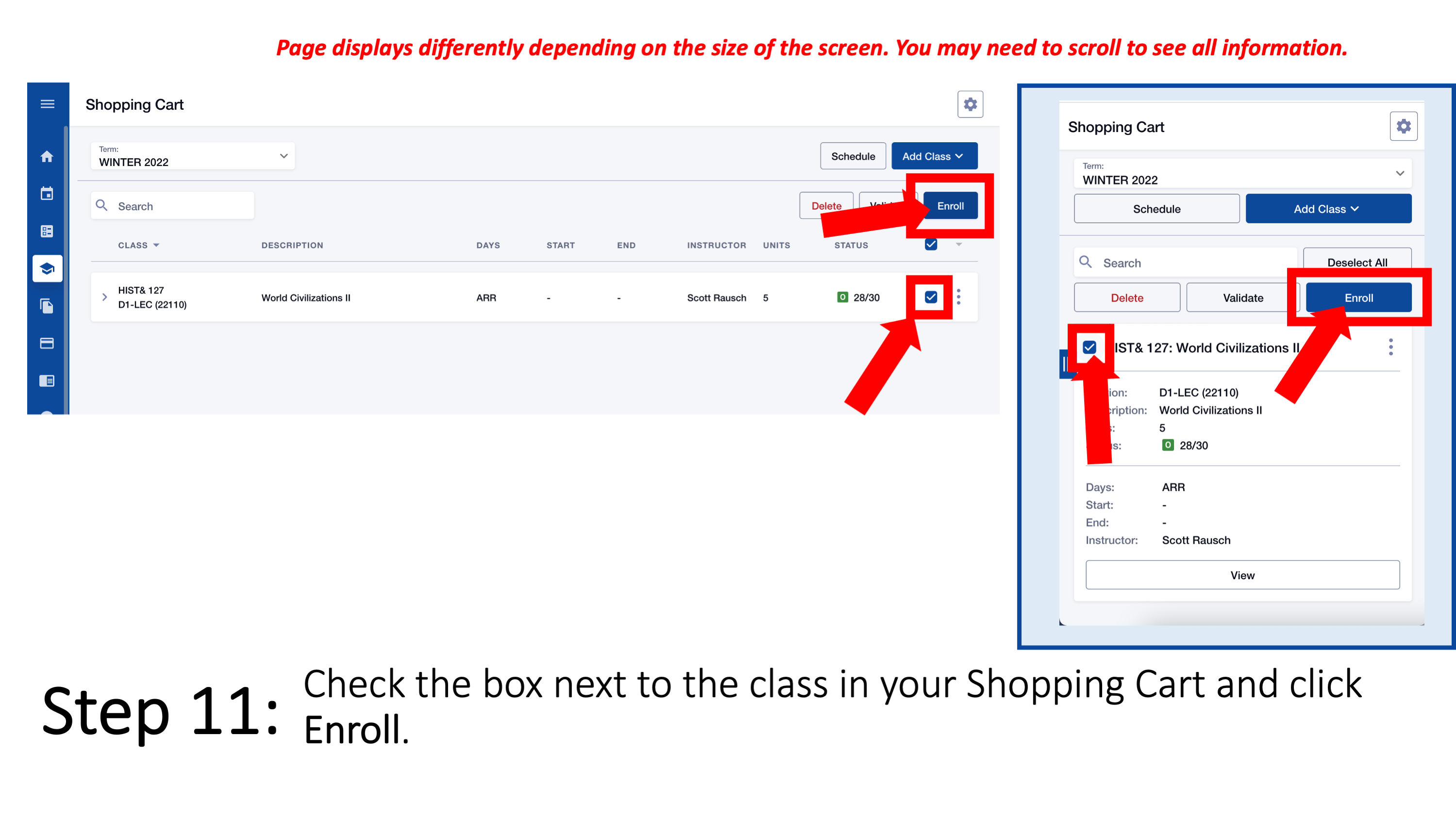 Step 11: Check the box next to the class in your Shopping Cart and click Enroll.