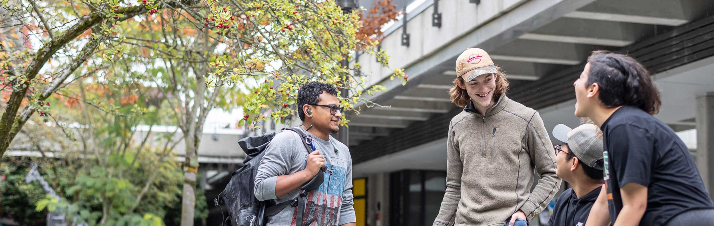 A group of students talking together at North Seattle College