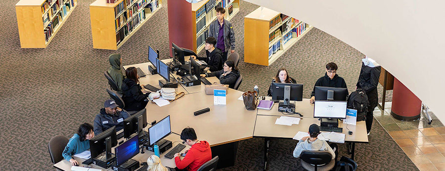  Students at the South Seattle College libarary. 