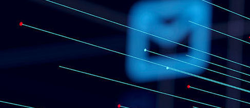 an electric blue stylized image of an envelope representing email with a few lines of light streaking across the image