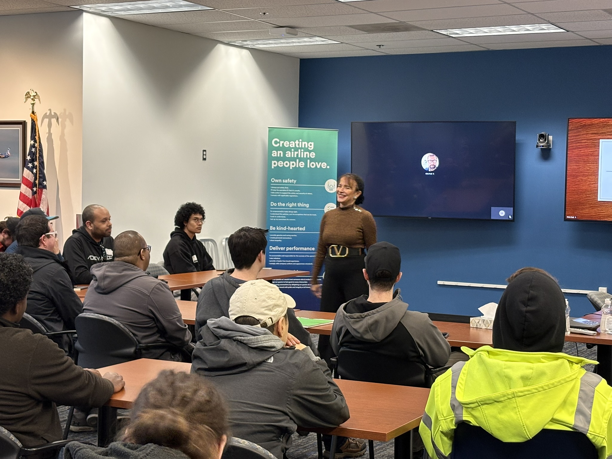 Dr. Dalia Sherif, Senior Executive Director of the Seattle Colleges District Workforce Development Office at Alaska Airlines' Maintenance & Engineering installations.