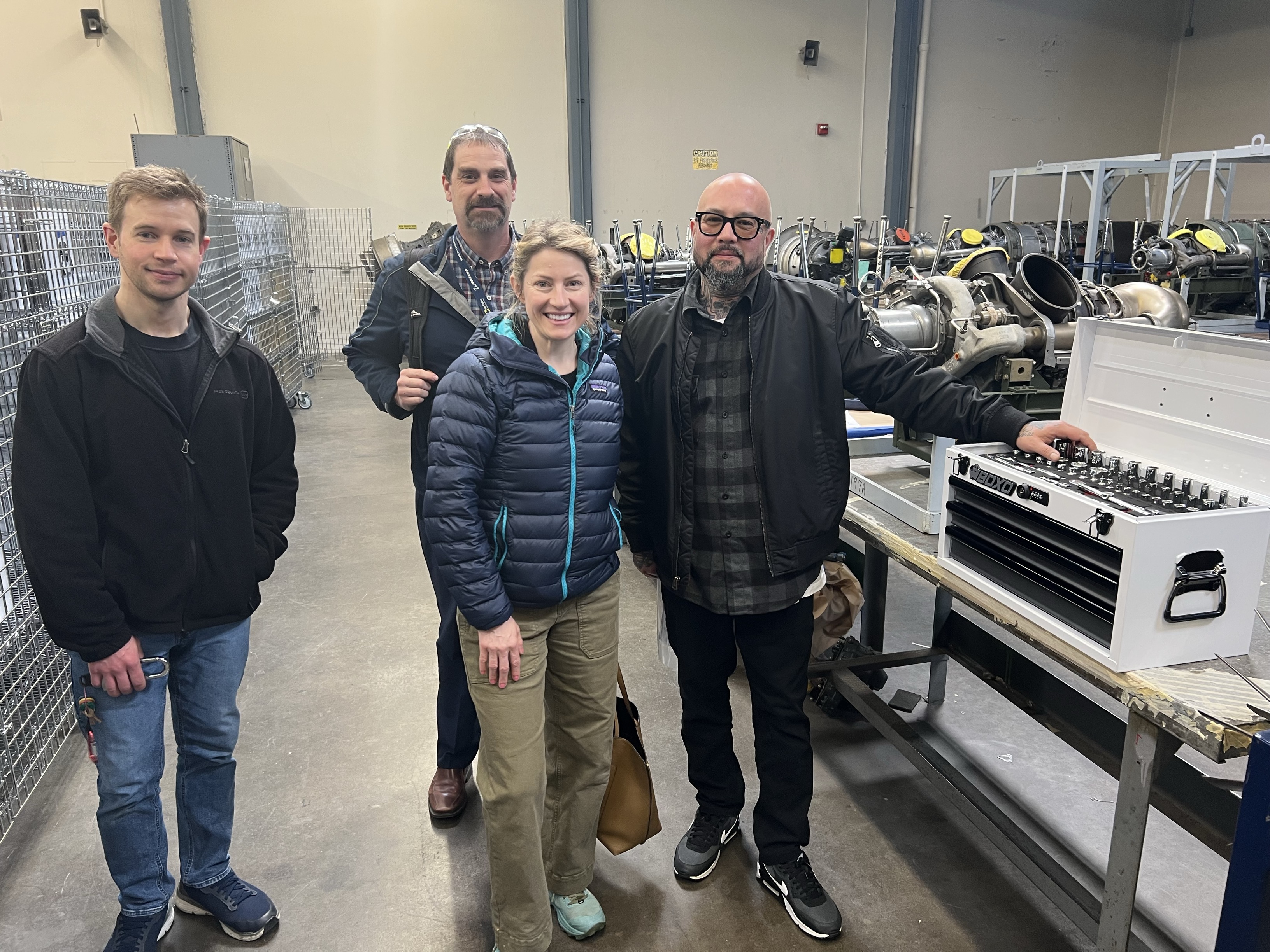 Charlie (instructional support tech for Aviation), Terrance (Boeing representative), Megan (Boeing representative) and Ferdinand Orbino (Dean of Instruction at South Seattle College).