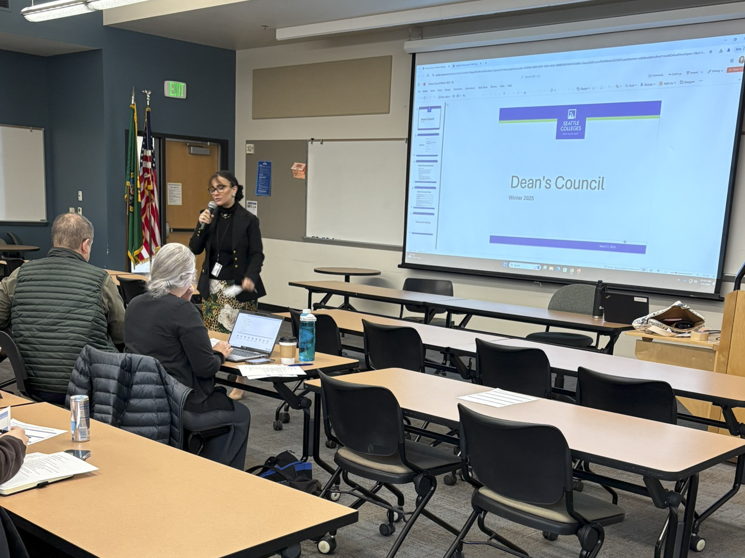 Dr. Dalia Sherif speaking at the first Dean's Council meeting of the year.