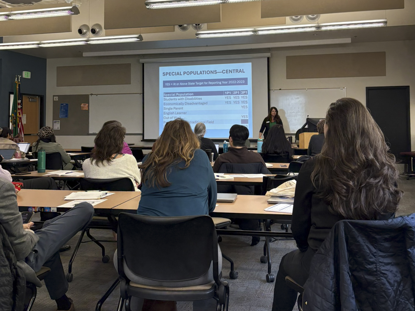 Rachel Andre, Assistant Executive Director for the Seattle Colleges' District Workforce Development Office, attending 2025's first Deans' Council Meeting.