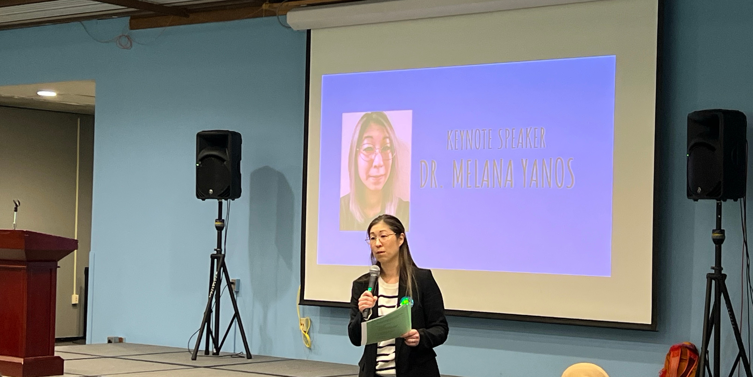 Dr. Melana Yanos, Dean of Workforce Instruction at North Seattle College, presenting as keynote speaker.