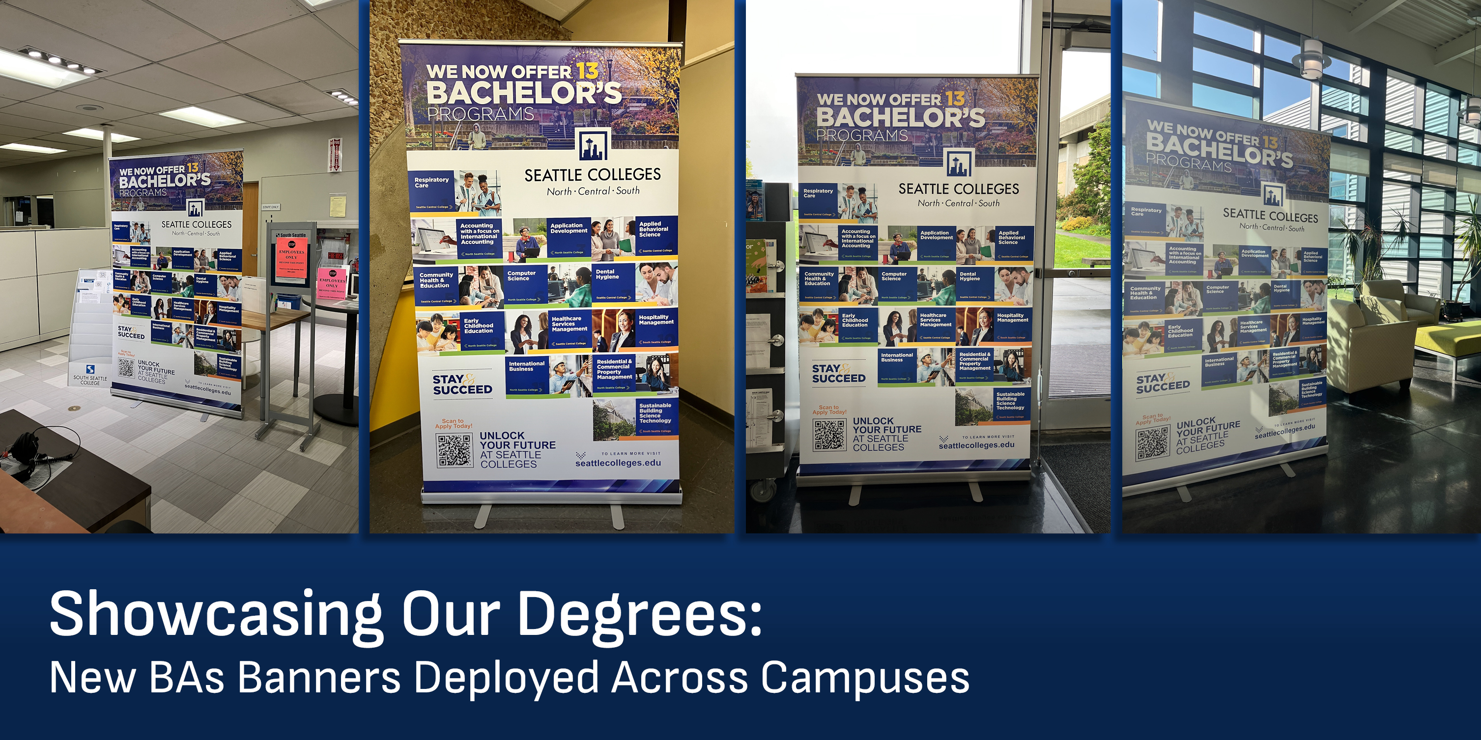4 new roll-up banners showcasing Seattle Colleges' 13 BA Programs