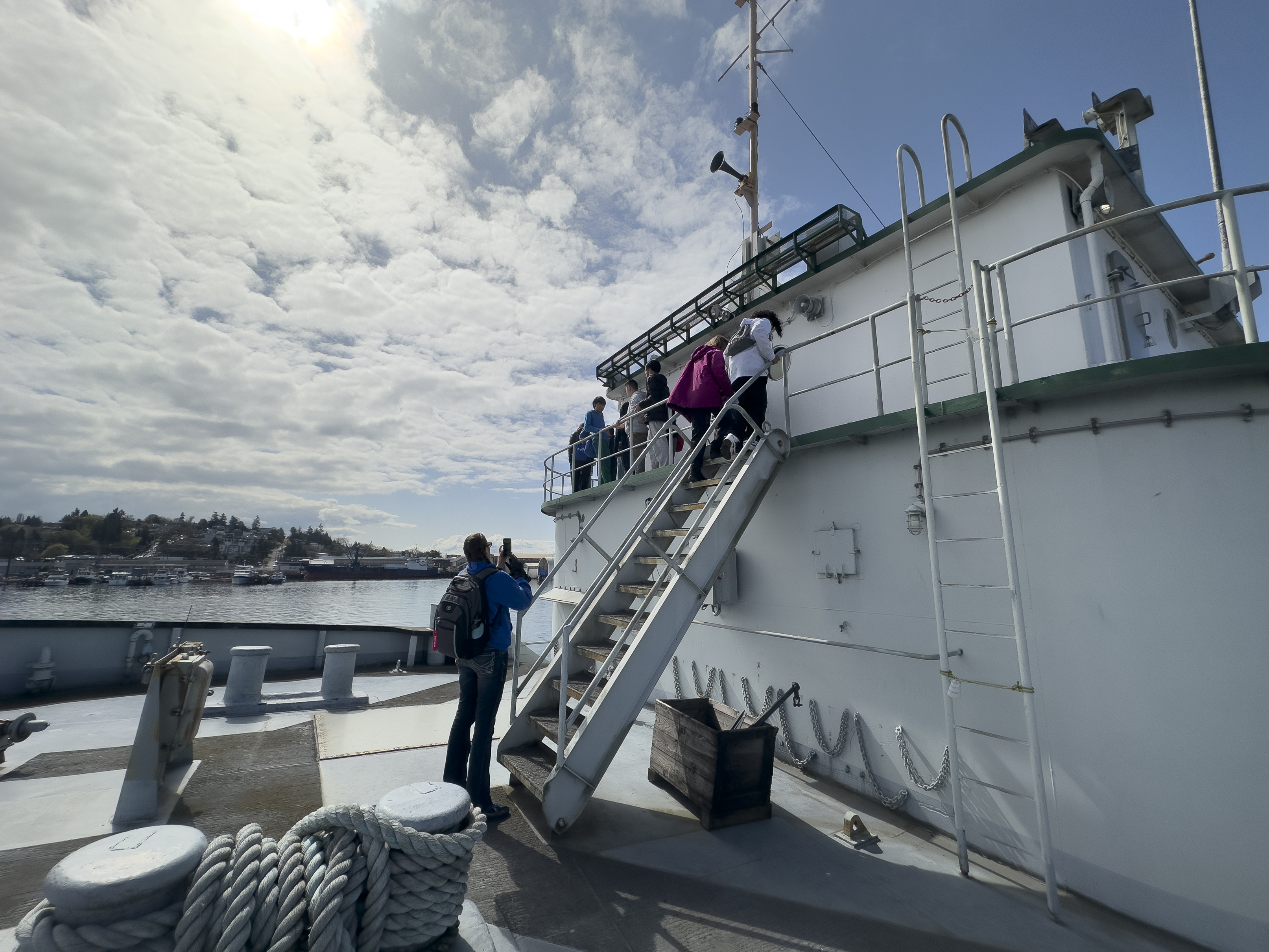 Students touring the upper deck of the Vulcan.