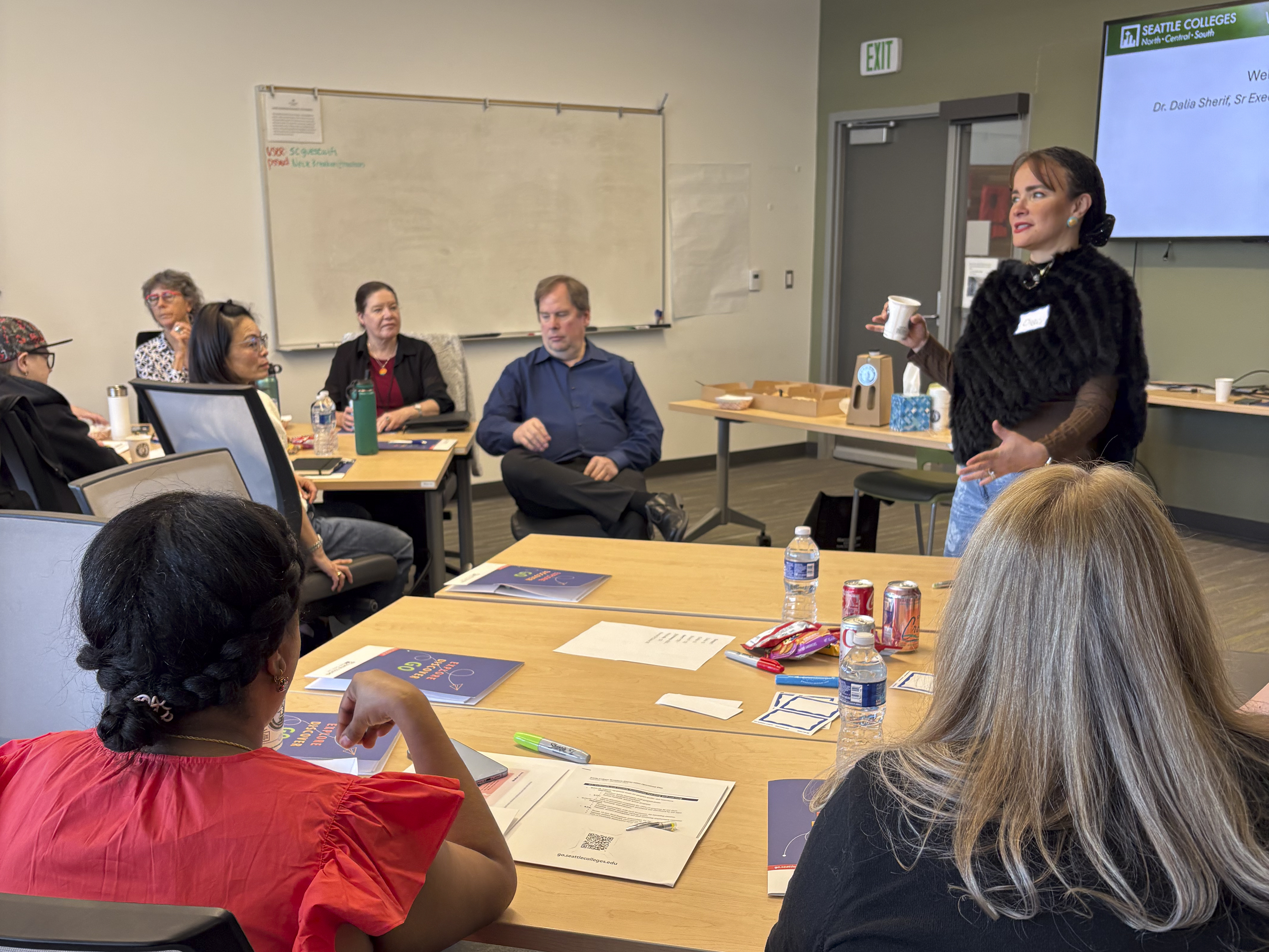 Dr. Dalia Sherif (Sr. Excec. Director of District Workforce Development), leading the Workforce teams across Seattle Colleges