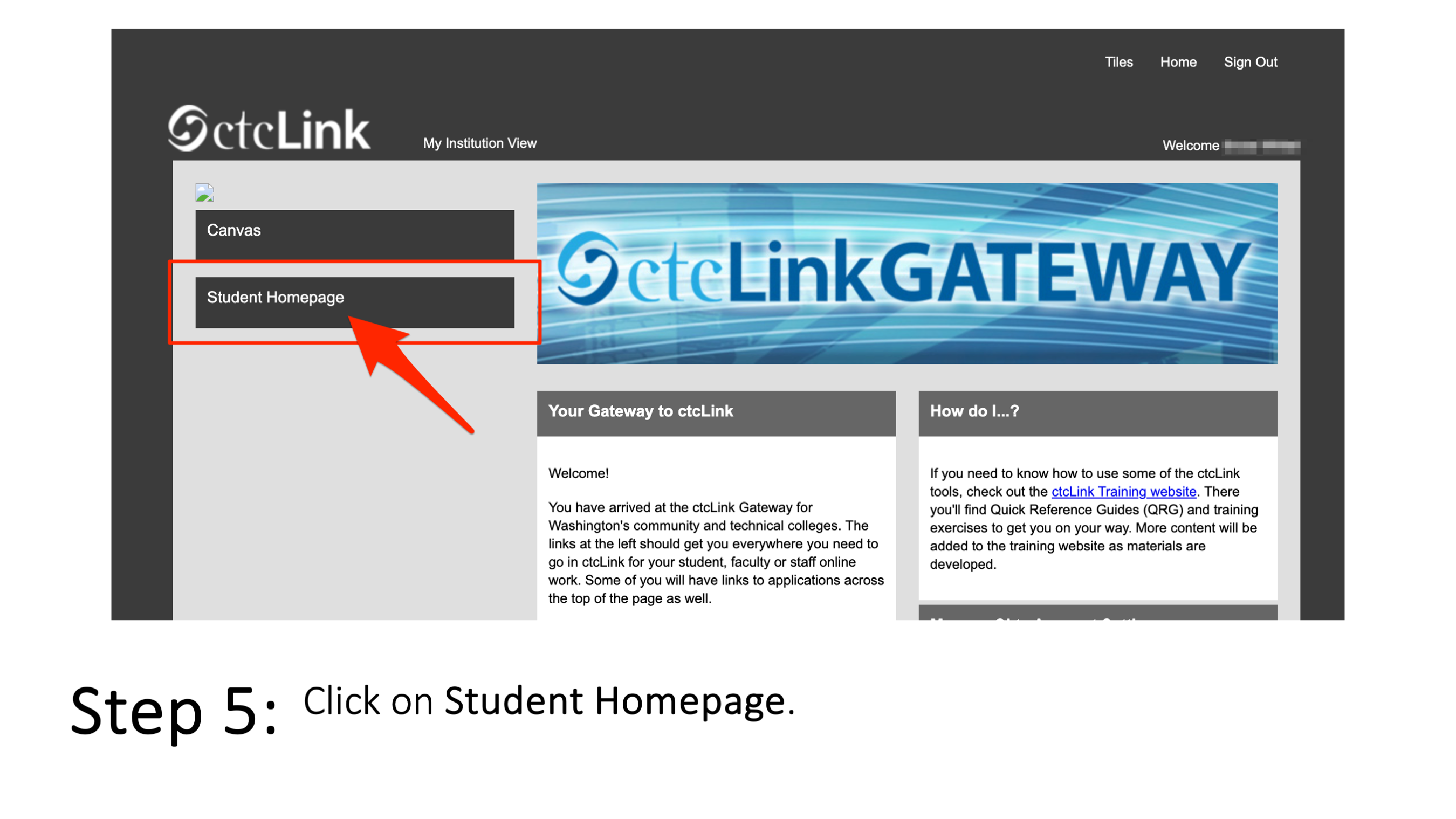Step 5. Click on Student Homepage.