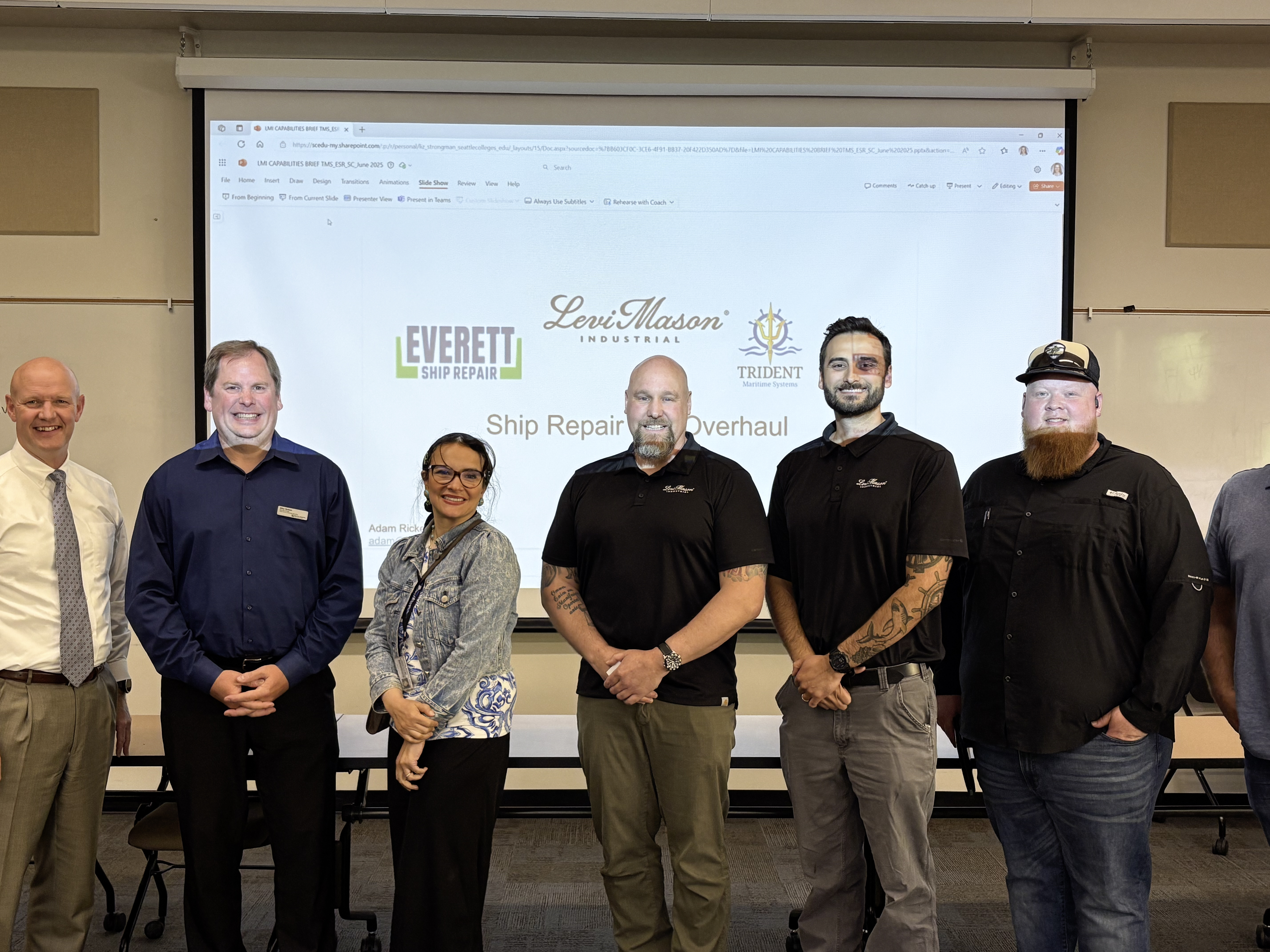 Dr. Dalia Sherif (Sr. Exec. Director of Seattle Colleges District Workforce Development) with Levi-Mason Industrial representatives in discussions to forge partnership.
