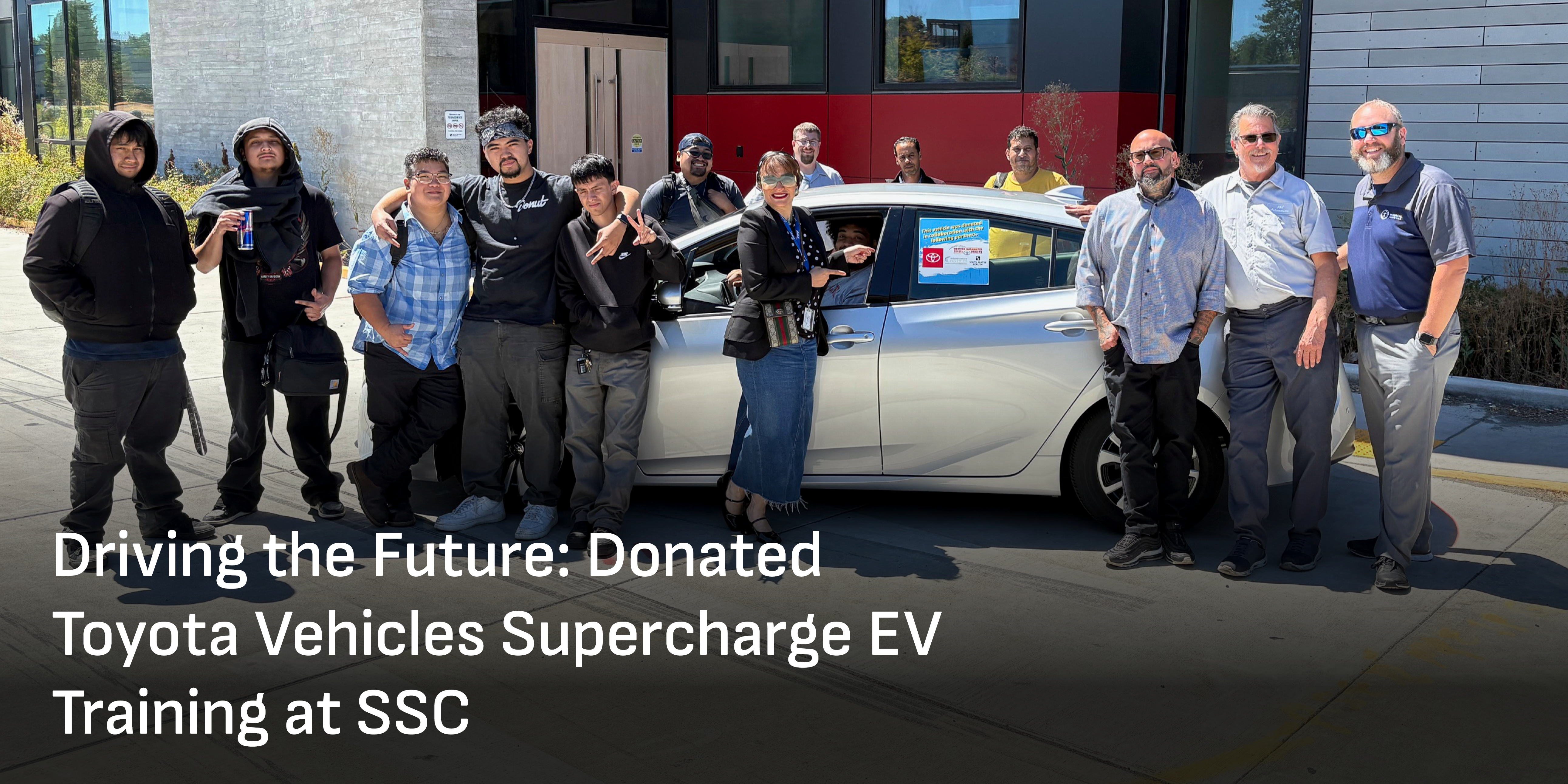 Driving the Future: Donated Toyota Vehicles Supercharge EV Training at SSC Dr. Dalia Sherif, Senior Executive Director of Seattle Colleges District Workforce Development, with Brian Hebert (Technical Services, Training and Dispute Resolution Manager at Toyota North America) aboard the newly received Toyota Prius Prime.