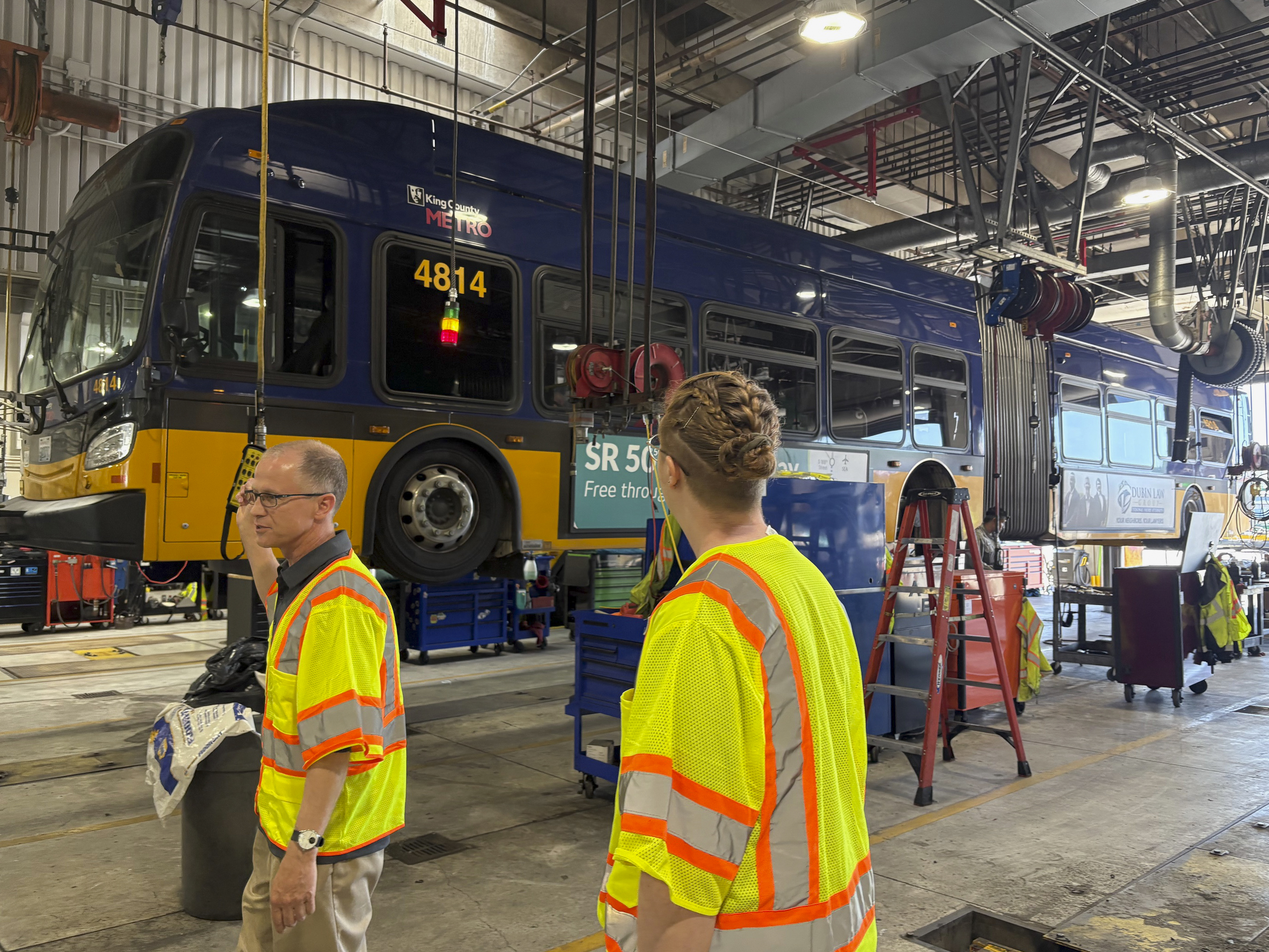 One of King County Metro's buses in the entity's maintenance facilities.