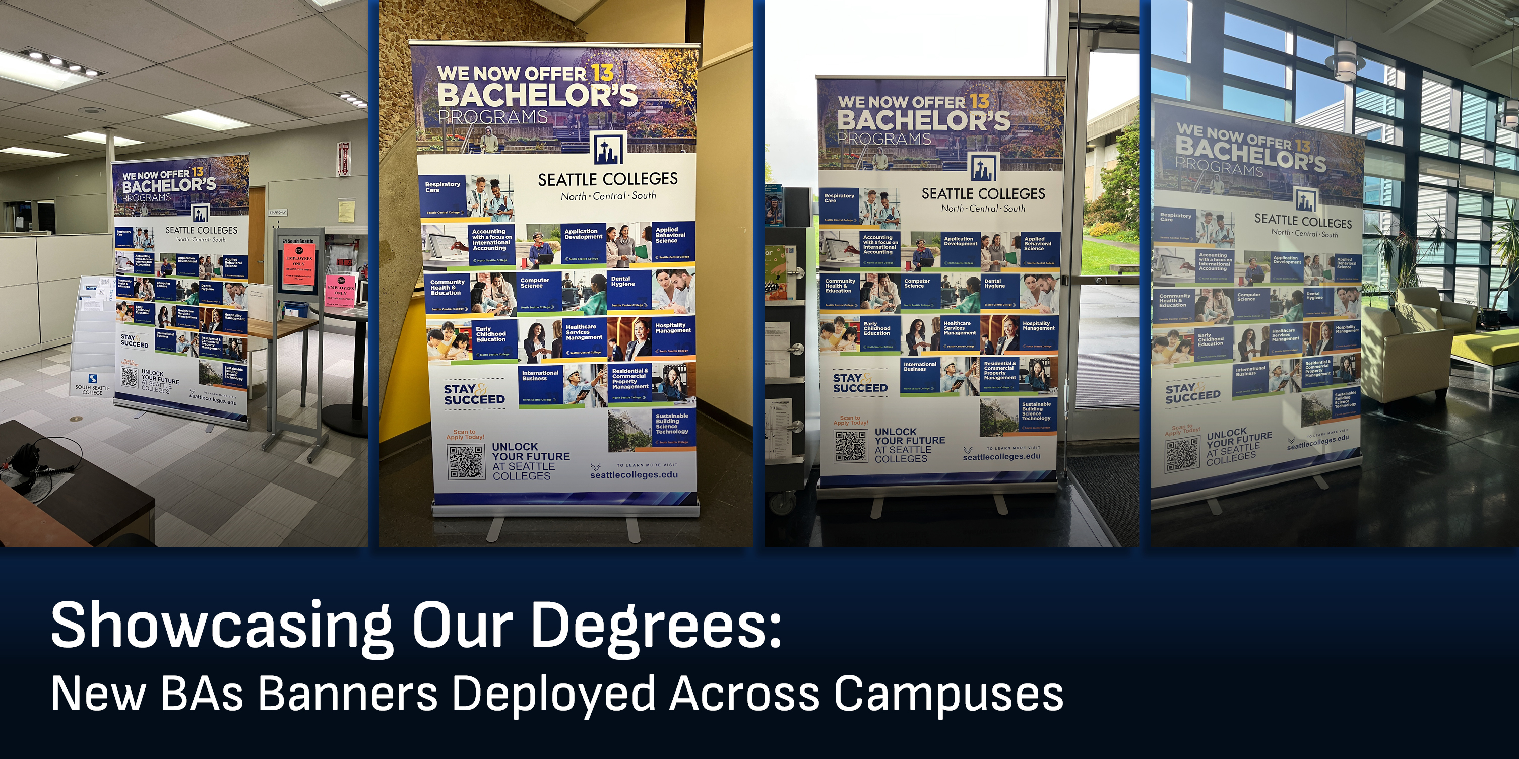 4 new roll-up banners showcasing Seattle Colleges' 13 BA Programs