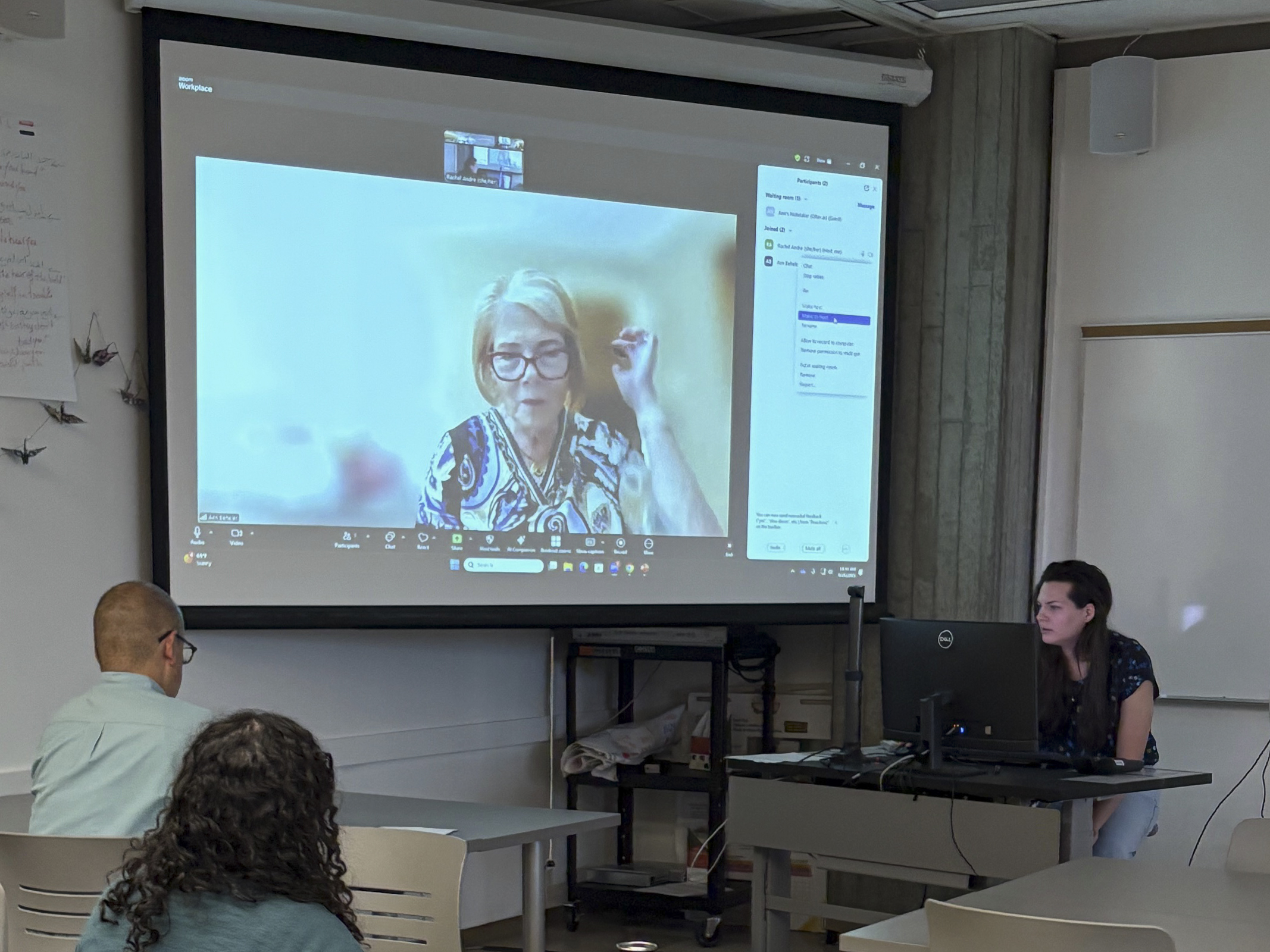 A view of Dr. Ann Beheler, who proposed the Business and Industry Leadership Team model, joining the meeting virtually.