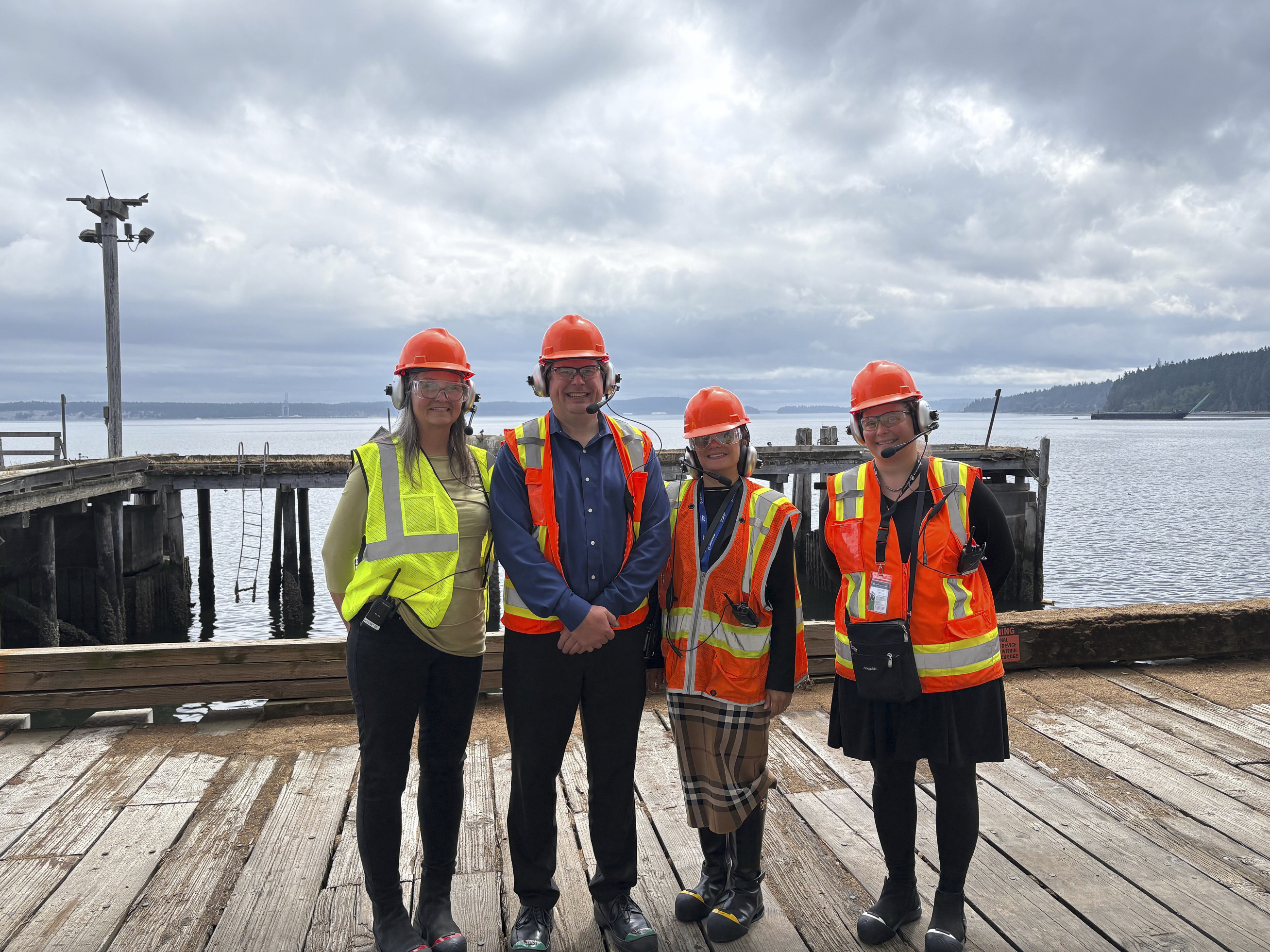 Seattle Colleges Leadership at Port Townsend Paper Corporation facilities. From left to right: Liz Strongman (Associate Director of Corporate Training), Mike Nielsen (Executive Director of Corporate and Continuing Education), Dr. Dalia Sherif (Senior Executive Director of District Workforce Development Office), and Liza Burke (Continuing Education Marketing Manager).