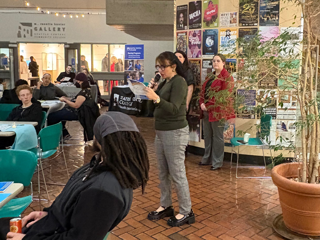 Dr. Dalia Sherif speaking at Seattle Central Colleges Family Night