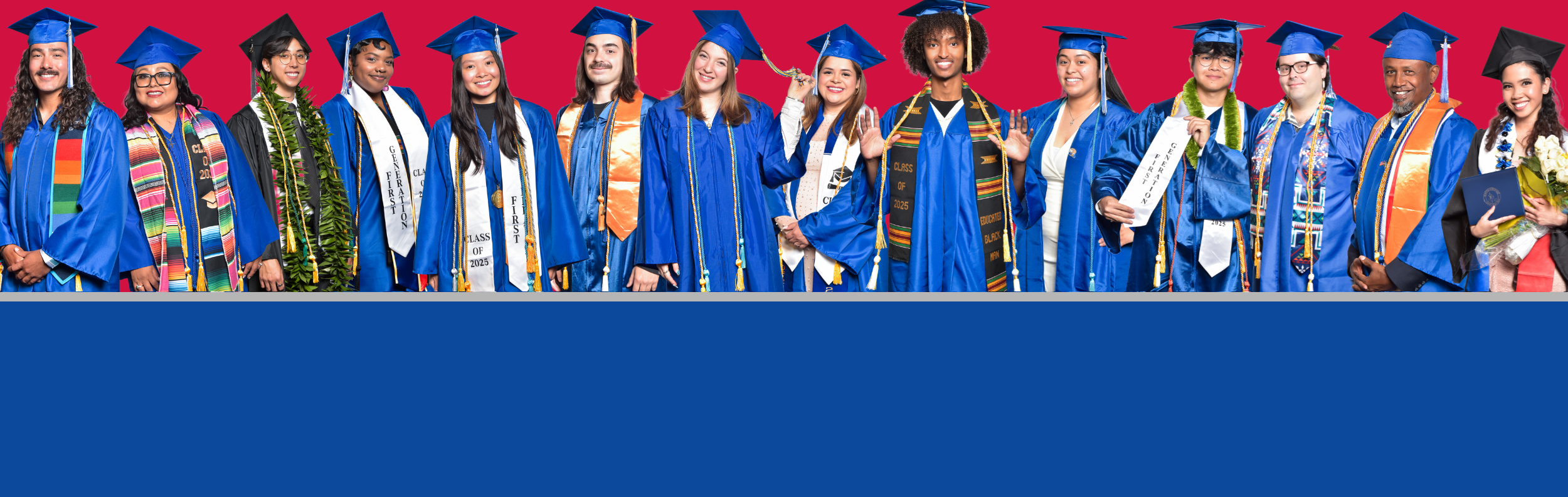 A diverse group of many smiling graduates in caps and gowns