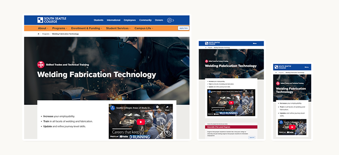 Responsive designs of the Welding Fabrication Technology program overview page
