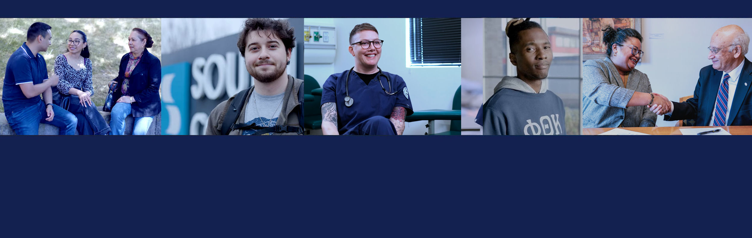 a sequence of images of students and employees in various campus settings