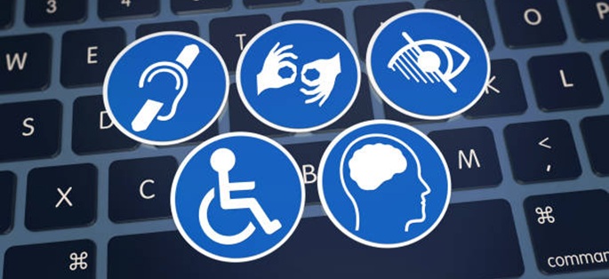 icons for hearing assistance, sign language interpreter, visual assistance, wheelchair access, and neurodivergence